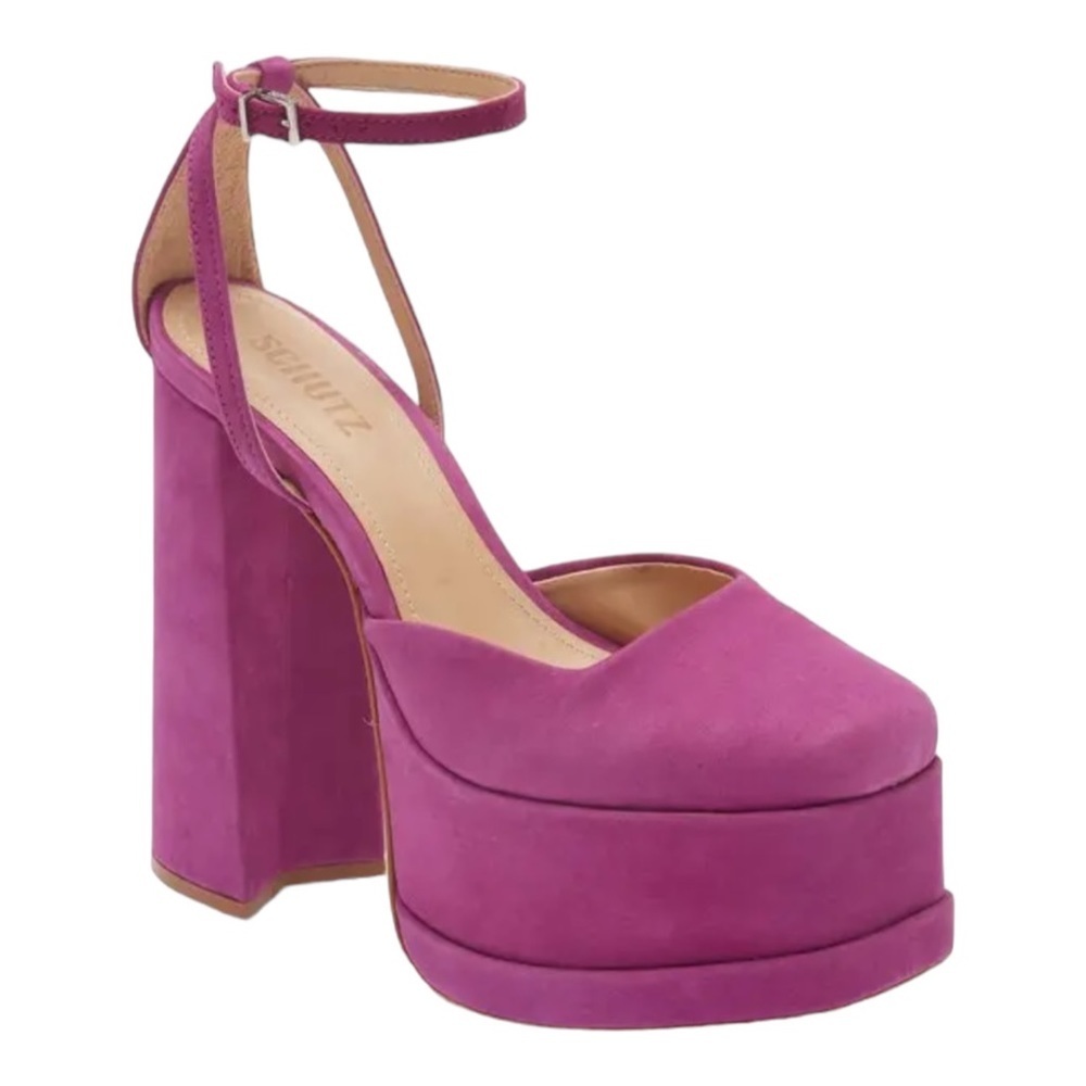 SCHUTZ Luan Suede Fuchsia Pink Platform Ankle Heels